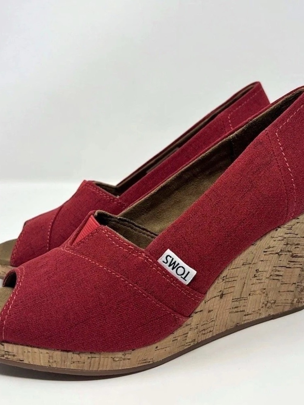 TOMS Essential Wedge Red Canvas Wedge Sandals US 7.5